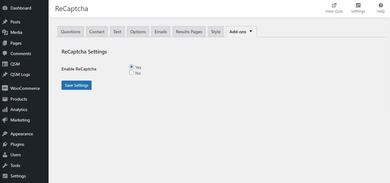 QSM reCaptcha Enable