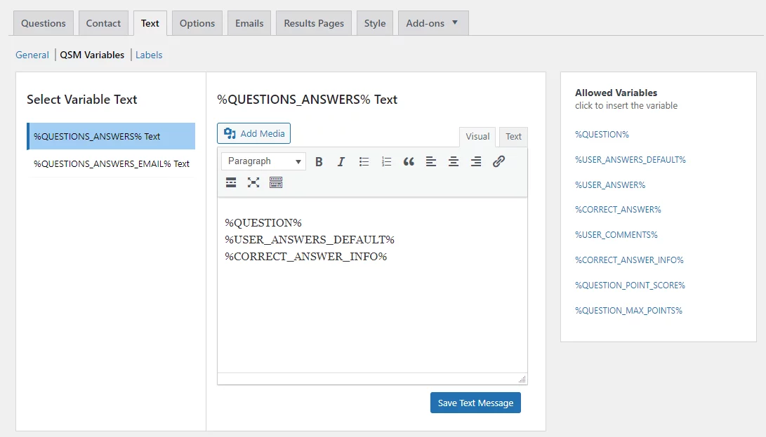 QSM Select Variables