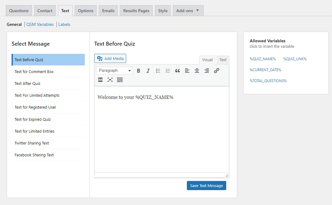 Writing and Editing Text Sections (Text Tab) General Text Tab