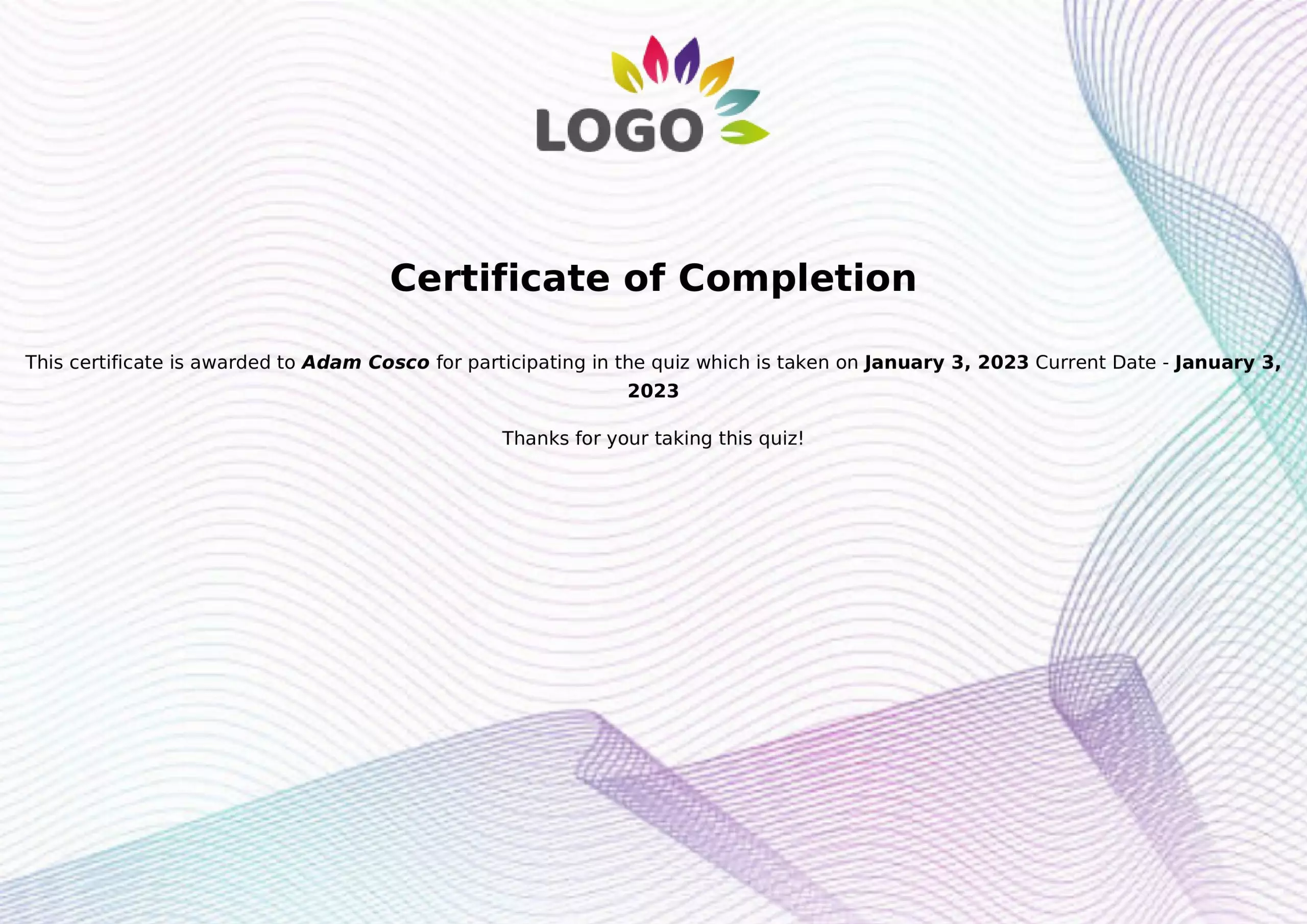 Sample Quiz Certificate