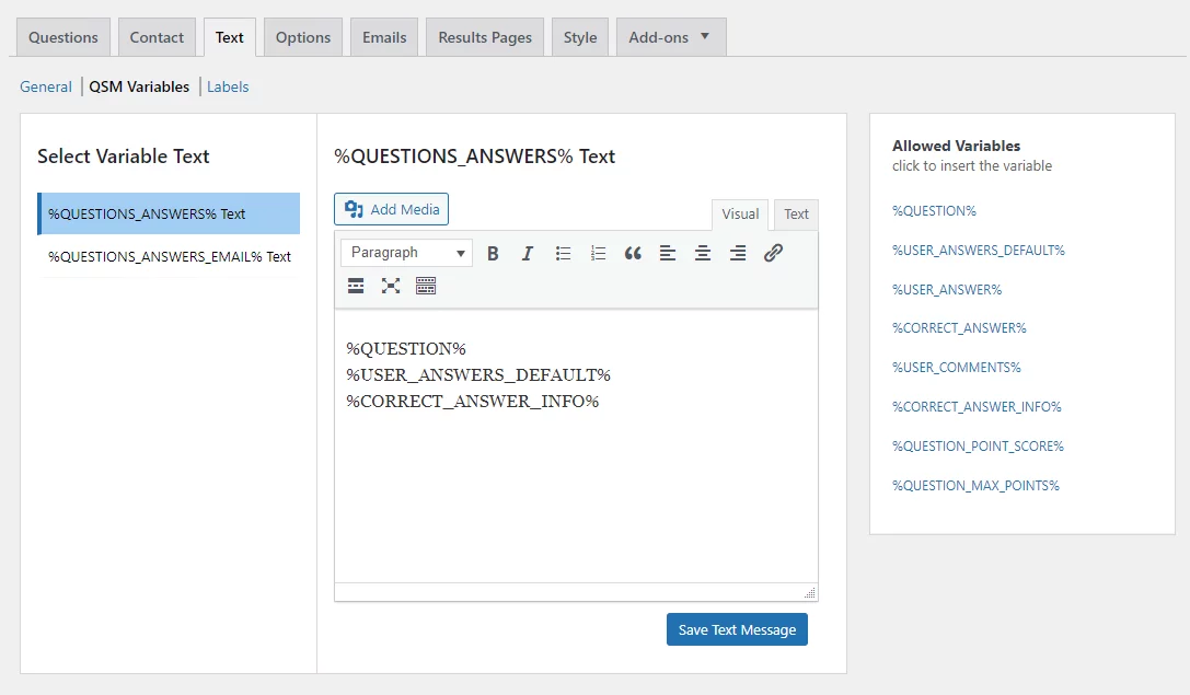 QSM Variables