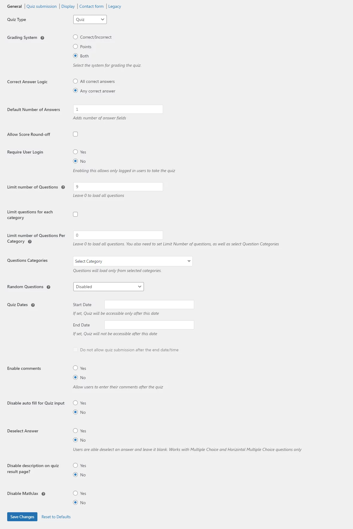General Options - QSM