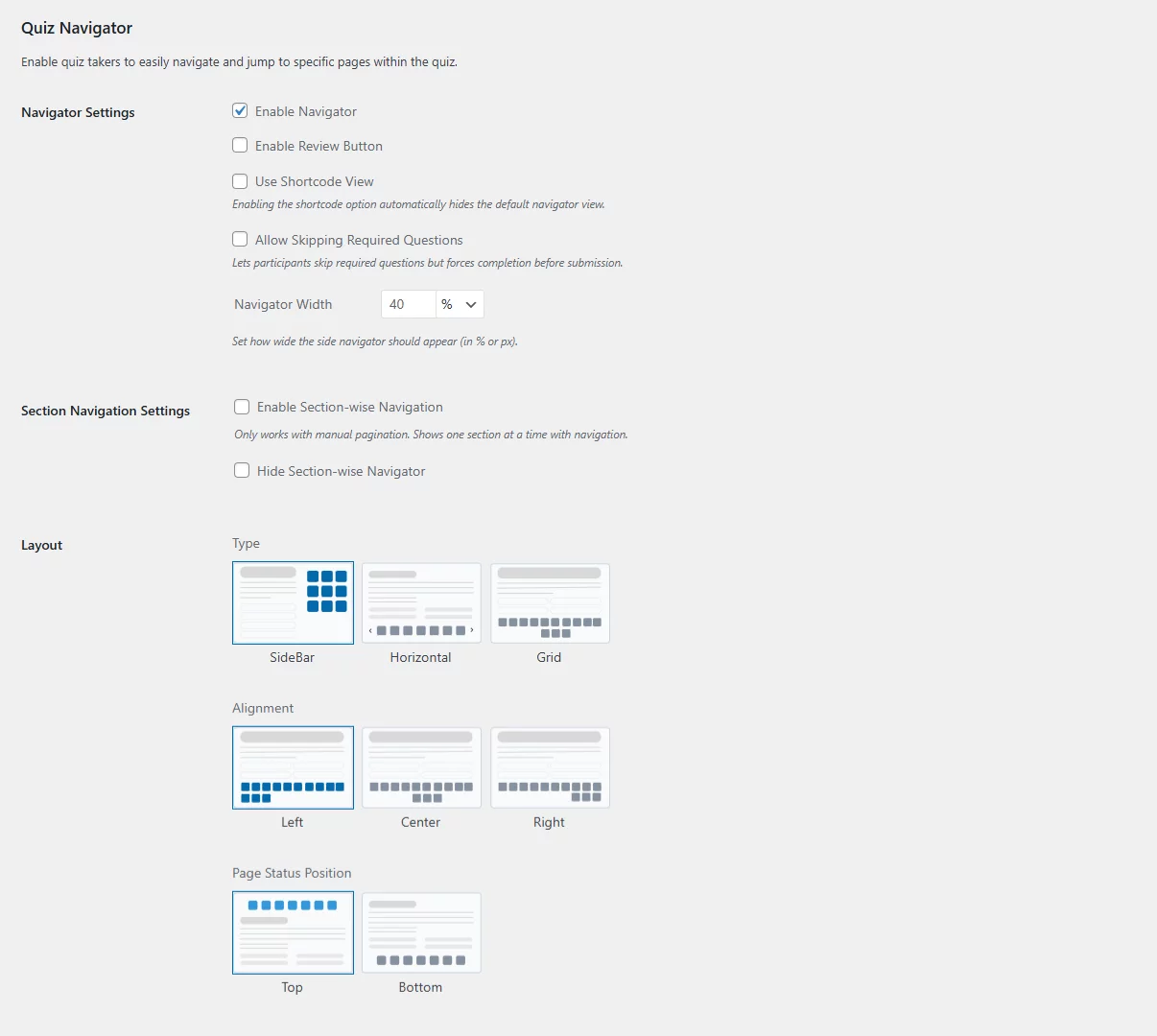 Quiz Navigator quiz navigator settings