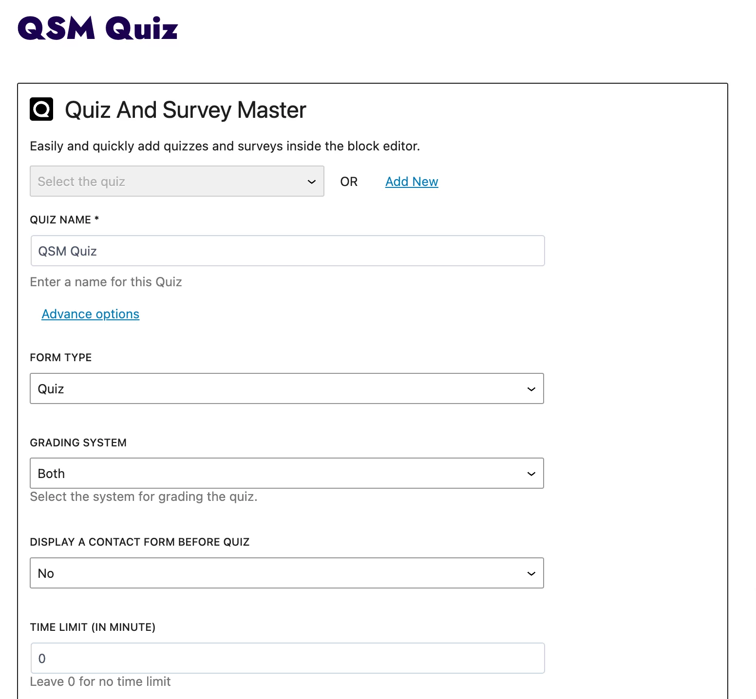 create-word press-quiz-initial-settings