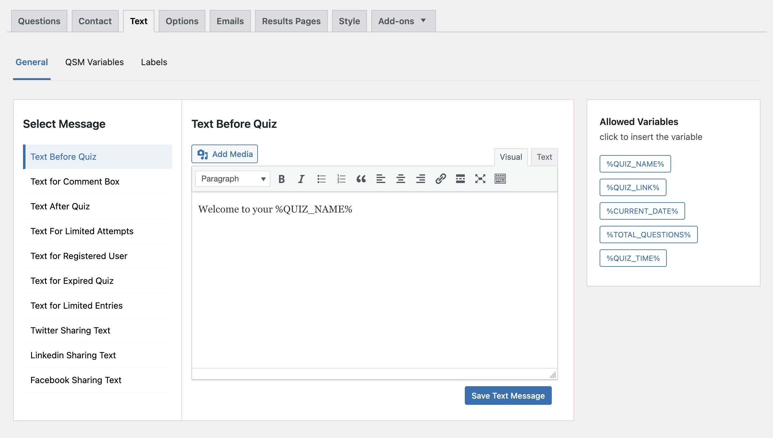 Add Custom text in Text tab