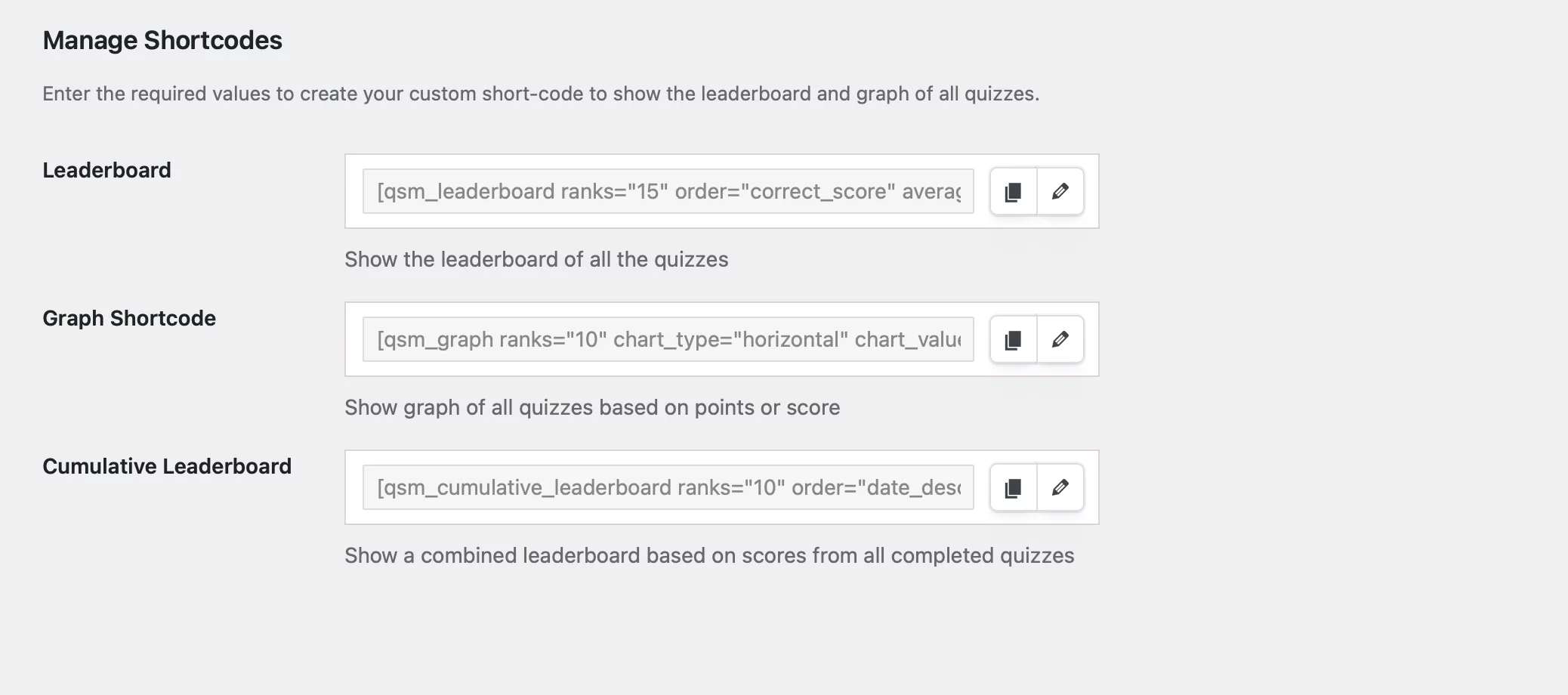 adv leaderboard manage shortcodes