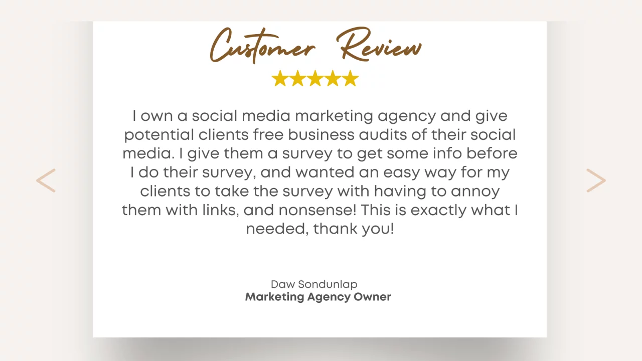 Marketing Agency Customer Review - Quiz Plugins