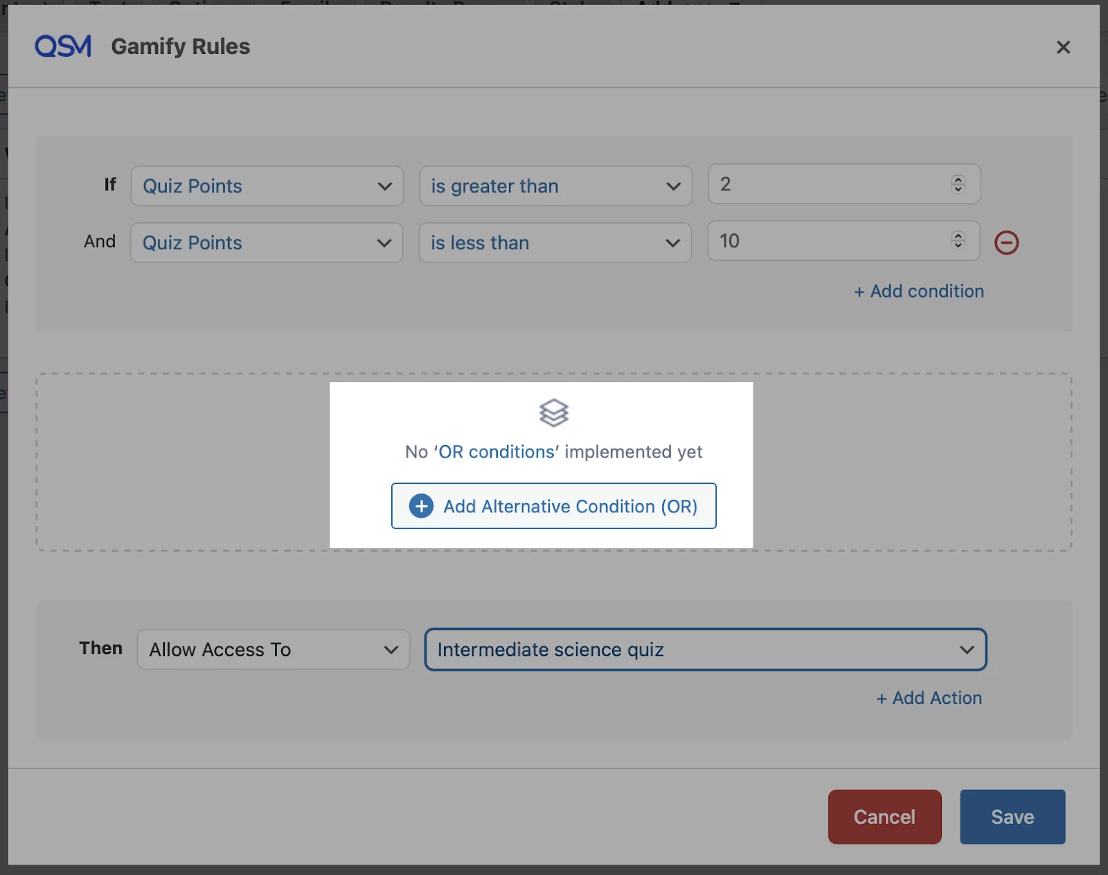 Gamify addon rules - add conditions