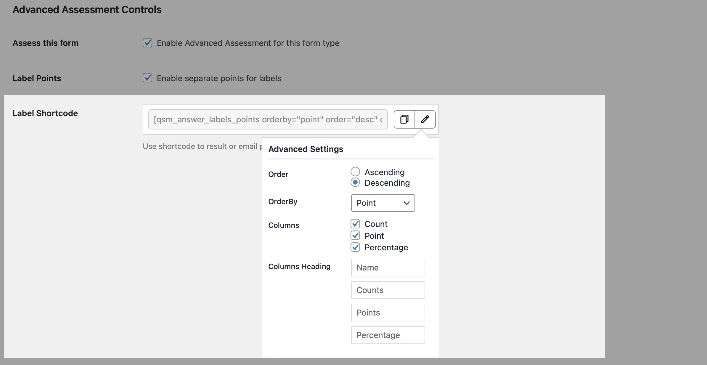 label shortcode adv assessment
