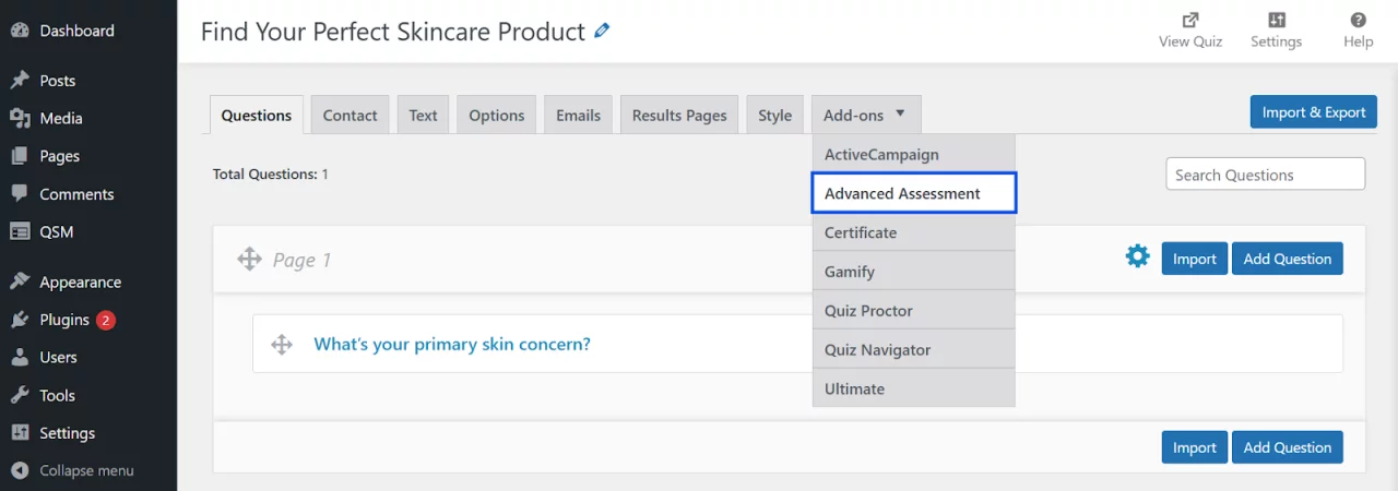 Advanced Assessment - Product Recommendation Quiz WordPress