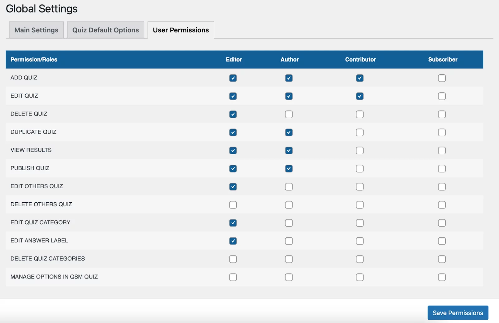 Ultimate Set Permissions Globally for All Quizzes