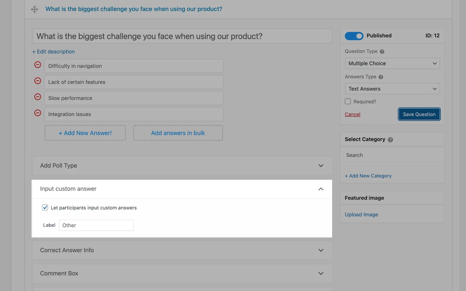 Ultimate Input Custom Answers in Multiple Choice