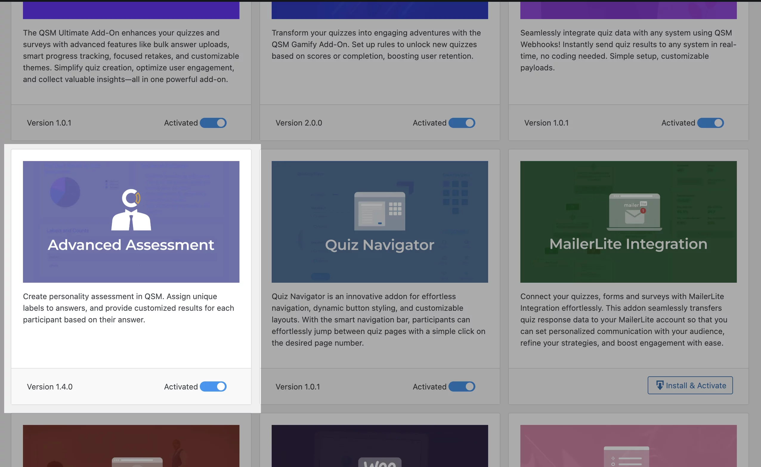 install advanced assessment addon