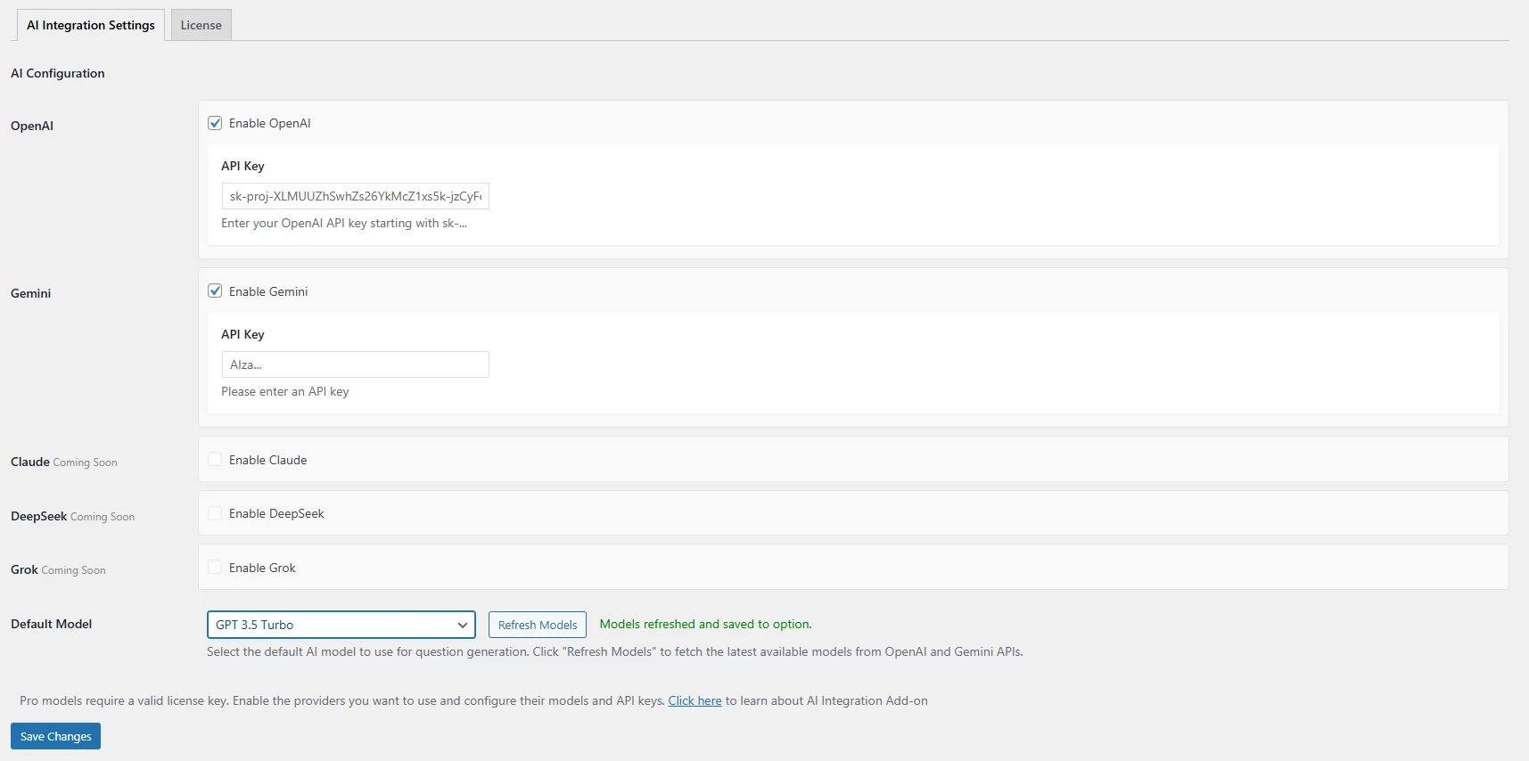 ai integration settings