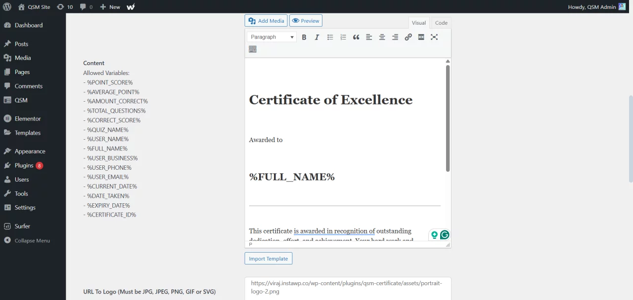 QSM for Fun and Effective Assessments - Certificates