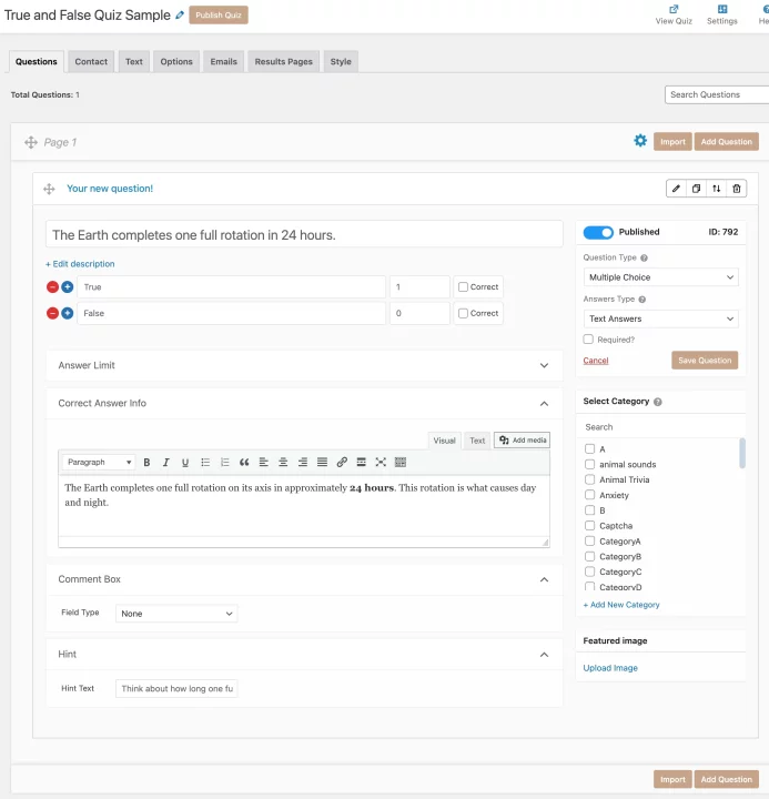 How to Create a Free True or False Quiz in WordPress? (4 Easy Steps) True or False Quiz in WordPress - Questions